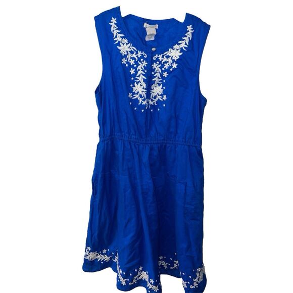 Crewcuts Girls Fit & Flare Sleeveless Dress Embroidered Royal Blue White Size 10 - Picture 1 of 8
